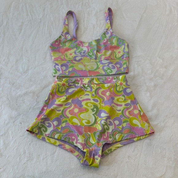 New! SET Beach Riot Leah Crop Felicia Boyshort Psychedelic Sunshine 31123 - Picture 9 of 14